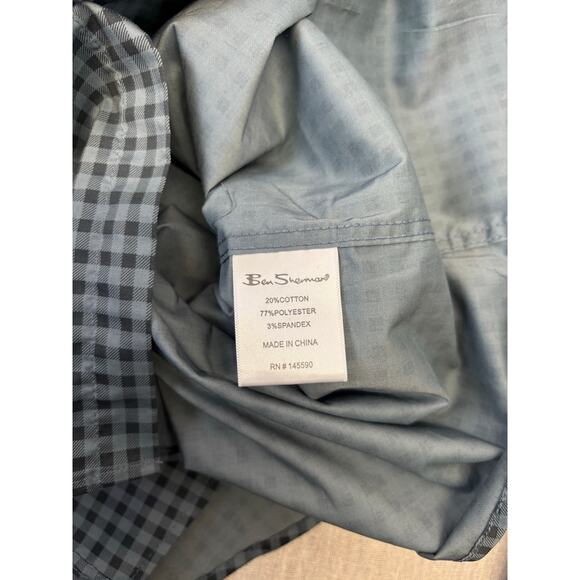 NWT Ben Sherman Men’s button-up Medium blue/green and gray check stretch - Picture 4 of 7
